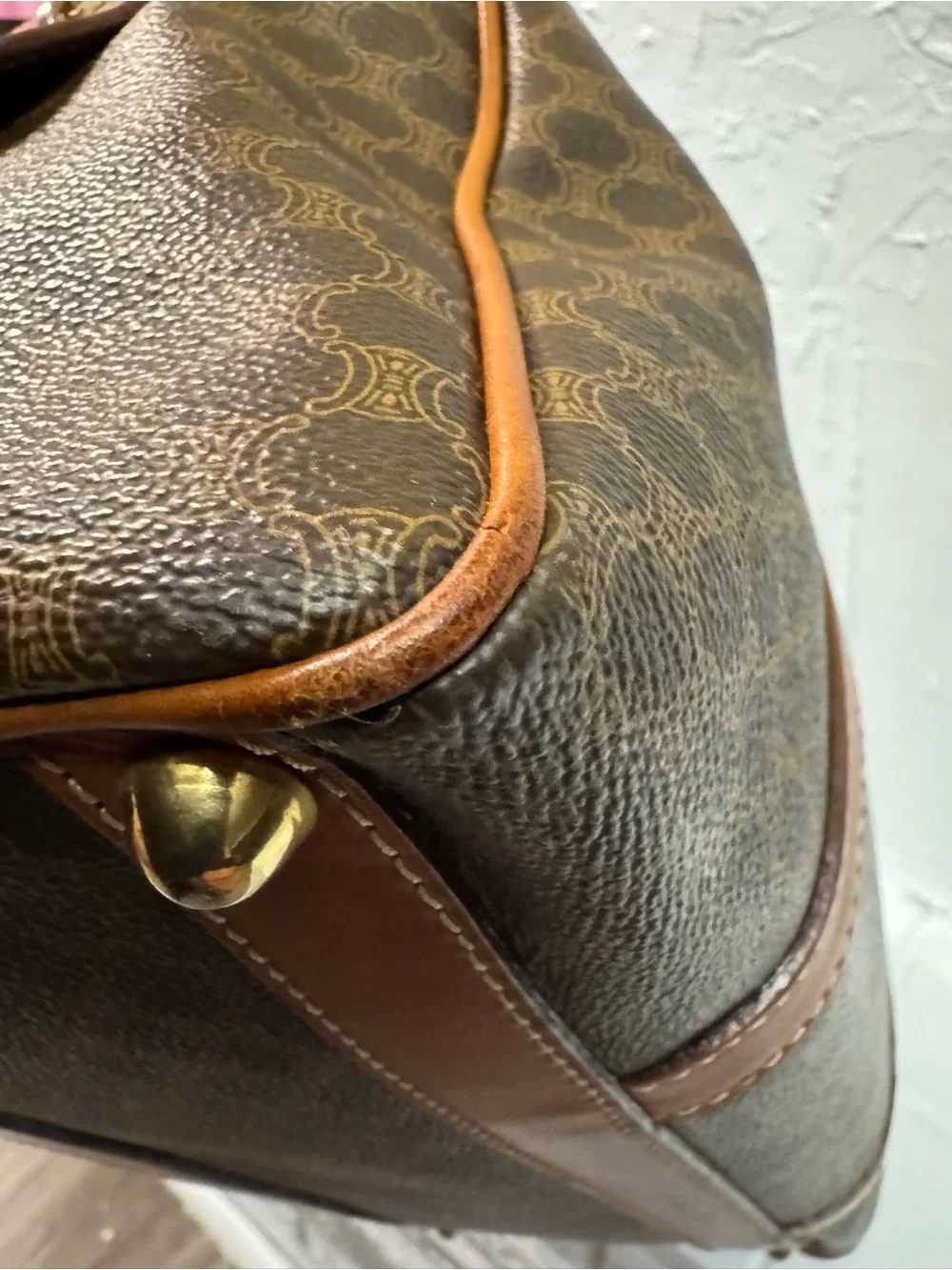 Celine Brown Monogram Canvas Duffel with Tan Leather Trim